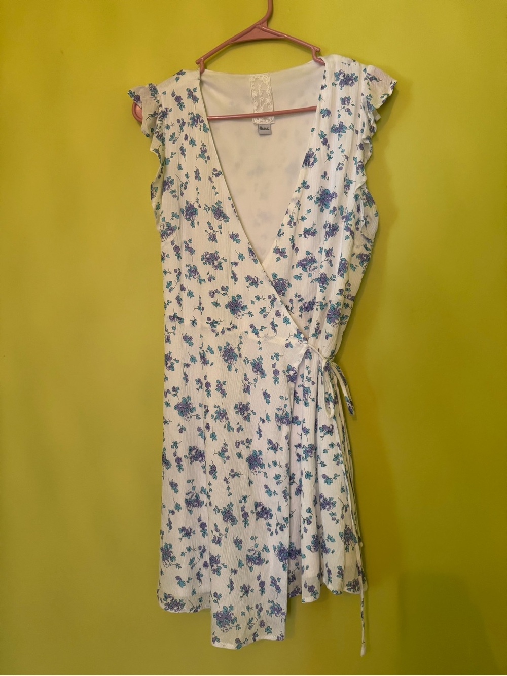 Floral Wrap Dress - White with Blue Floral Print
